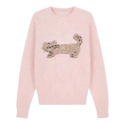 羊毛混纺猫咪提花圆领针织衫