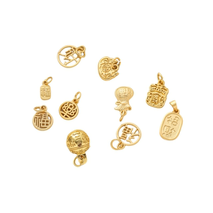 保色哑金福字吊牌招财纳福吊坠圆形diy手工项链手链耳坠配件