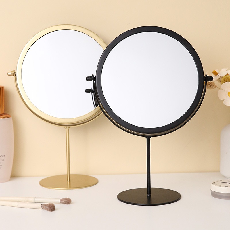 铁艺化妆镜学生宿舍桌面单面梳妆旋转补妆镜圆底支架公主镜妆美可