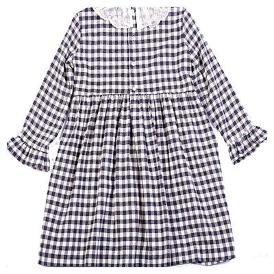 Herroyal蕾丝领格纹连衣裙