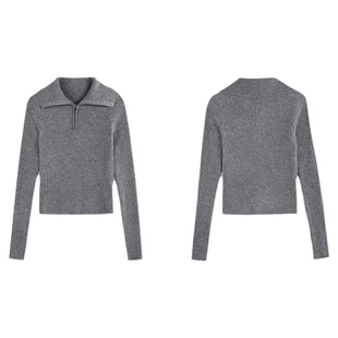 NEVA HU白色半高领拉链针织打底衫女秋冬修身显瘦短款毛衣外穿