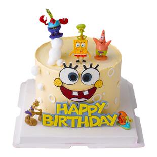 儿童生日蛋糕情景烘焙装饰海绵宝宝全家福派大星蟹老板章鱼哥摆件