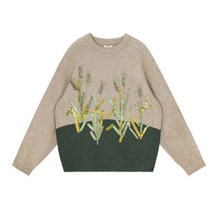 青穗 复古手工立体丝带绣宽松潮流毛衣 山谷少年独立设计师男装