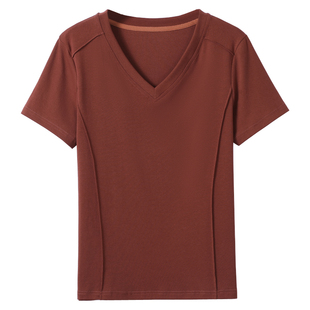 短袖t恤女白色V领2026新款宽松半袖鸡心领纯棉正肩半袖体恤上衣服