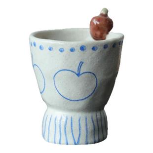 小众设计粗陶手绘苹果手握杯拿铁拉花咖啡杯女生生日礼物精致礼品