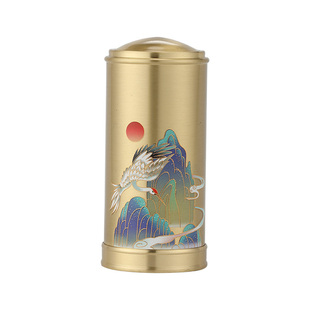 高档黄铜牙签筒便携式手工描金牙签收纳盒按压式黄铜牙签罐摆件