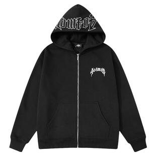 404MOB美式爪痕字母刺绣连帽开衫卫衣男重磅潮流加绒百搭休闲帽衫