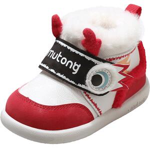 牧童中国红福龙婴儿鞋冬季新年鞋男女宝宝鞋高帮加绒棉鞋保暖学步