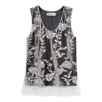 时尚珠绣拼接U领背心上衣