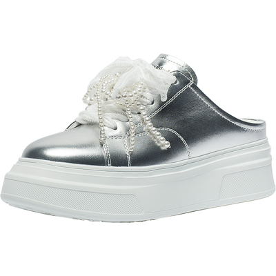 CDF女鞋2025夏季新款时尚厚底松糕休闲包头拖鞋外穿珍珠蕾丝半拖