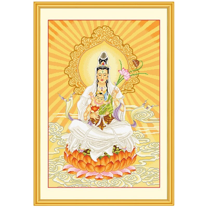 十字绣线绣佛像挂画送子观音ks