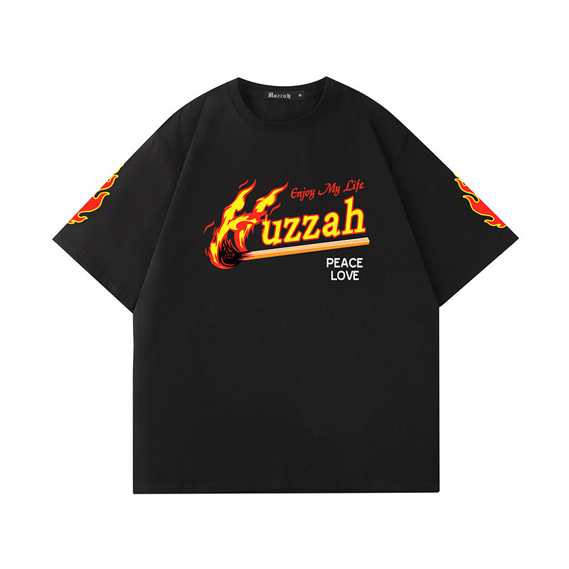 HUZ美潮重磅火焰logo短袖T恤男女