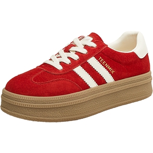 【新年礼物】天美意彩虹蛋糕厚底增高红色阿甘德训鞋女秋运动板鞋