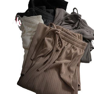 145小个子冰丝坑条阔腿裤子女夏季150穿搭直筒垂感九分休闲裤xs码