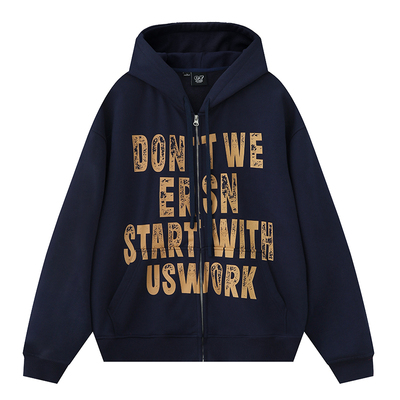 【张泽禹同款】ER斑驳字母印花杜宾犬卫衣小狗耳朵连帽外套开衫