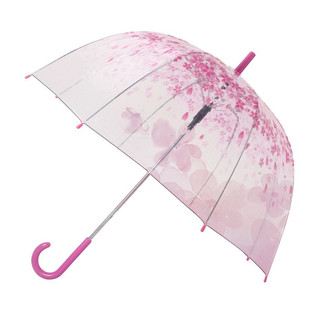 创意个性花卉图案樱花直柄透明儿童长柄塑料广告伞雨伞定制印logo