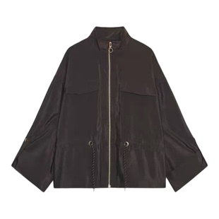 ZA外贸出口女装防风领拉链游猎装款系带可调腰身夹克外套 1608350