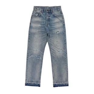 特价亏本清仓AMBSOM VINTAGE洗水刀割破坏裤脚直筒宽松美式牛仔裤