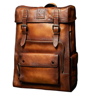 HANMIIS伞兵大容量 复古头层牛皮双肩包旅行袋包全真皮男士背书包