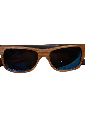 木质框架蓝色镜面嘻哈复古太阳镜