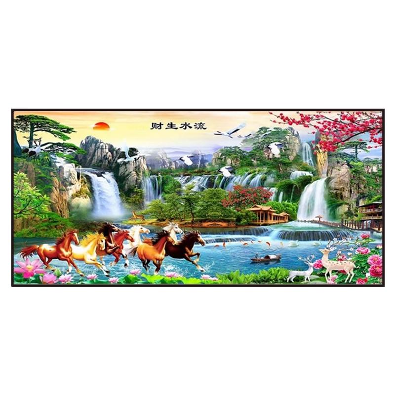 5D山水钻石画2026新款流水生财马到成功满钻粘贴十字绣客厅大尺寸