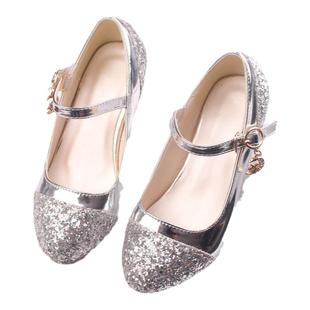 亮片女童高跟鞋韩版银色公主鞋儿童舞蹈鞋主持钢琴表演舞台小跟鞋