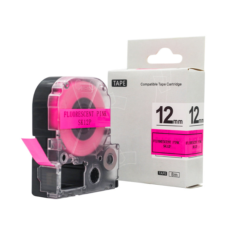 锦宫标签机色带12mm荧光橙底白字贴普乐SR230CH爱普生LW-600/530C
