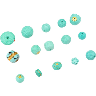 仿绿松石diy饰品文玩配件天然菱镁矿散珠手串吊坠隔珠串珠小配饰