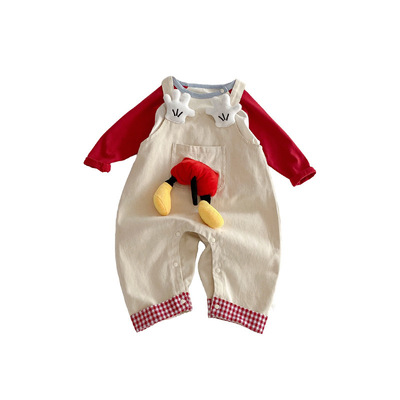 婴儿衣服宝宝春装连体背带裤套装男女超萌洋气婴幼儿外出一岁春季