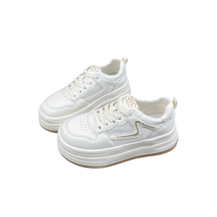 2026春季厚底轻便小白鞋女真皮舒适透气韩版圆头系带增高休闲鞋女