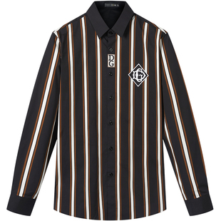 ZOUK印花竖条纹衬衫男高级感轻奢设计感刺绣痞帅衬衣长袖英伦港风