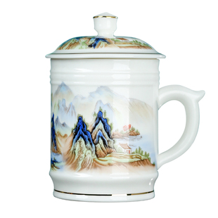 景德镇陶瓷带盖茶杯套装办公杯通用马克杯茶具茶杯定制刻字水杯子