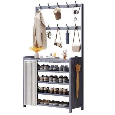 入户鞋柜衣帽架一体简易鞋架家用