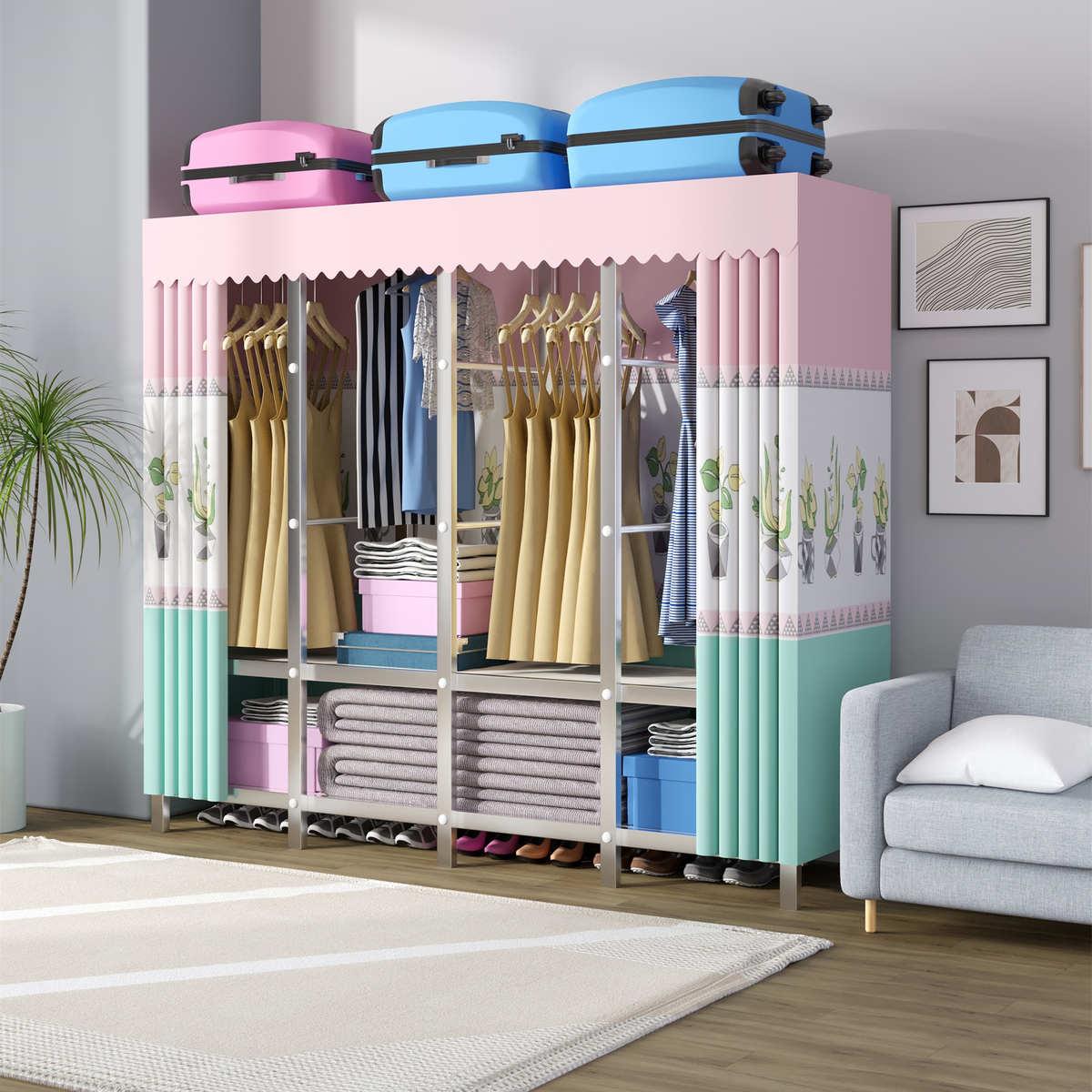 不锈钢简易衣柜结实耐用加粗加厚经济型出租屋出租房用全钢架衣柜