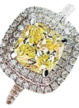 18K白金美国进口D色莫桑石多层满钻微镶肥方黄钻轻奢晚宴奢华戒指