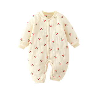 【纯棉纱布棉衣】婴儿夹棉连体衣40克薄棉秋冬宝宝棉衣新生儿哈衣