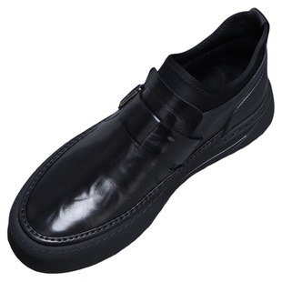 冬季男鞋2025新款厚底防滑加绒皮鞋男款百搭休闲真皮保暖二棉鞋男