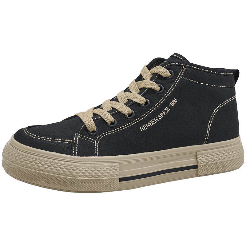 人本官方秋季高帮帆布鞋情侣款2026新款休闲运动板鞋百搭女鞋复古