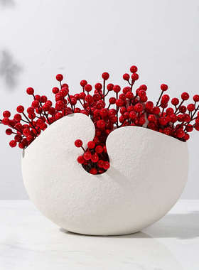 现代简约红果蛋壳陶瓷花瓶入户玄关柜斗柜客厅鞋柜摆件书房装饰品