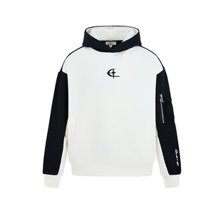 QUARTER IN NIGHT拼接多功能连帽卫衣帽衫 美式复古休闲街头潮流