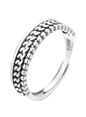 925银戒指简约个性食指开口免摘