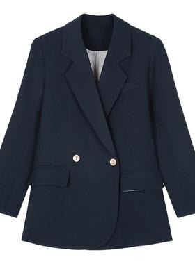 ROCO复古伯克利学院风双排扣小西装外套女休闲高级气质设计感上衣
