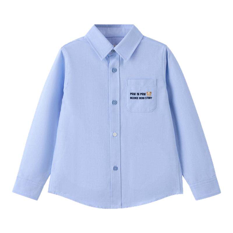 PawinPaw全棉小熊童装纯色翻领衬衫男女童