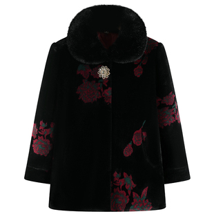 中老年人奶奶冬装羽绒服新款仿皮草外套女老年妈妈白鸭绒大衣袄