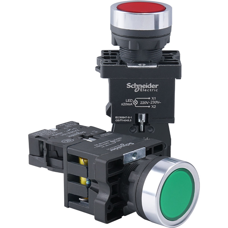 施耐德带灯按钮开关XA2EW33B1绿色LED照明开关自复位红黄白蓝24V