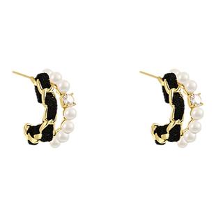 独特双层C圈耳圈丝绒珍珠耳钉女新款爆款耳饰轻奢高级感气质耳环