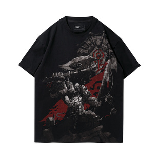 TEE7暴雪经典魔兽世界WOW希尔瓦娜斯加尔鲁什拔染印花纯棉宽松T恤