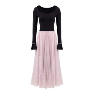 ON&ON/安乃安2026春季新款法式双层蕾丝花边修身气质拼接连衣裙