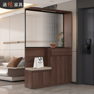 复古风入户玄关鞋 柜坐凳一体客厅屏风玻璃隔断柜家用门厅柜7W38