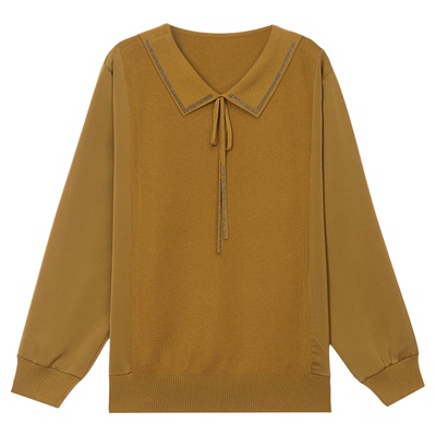 恒源祥女薄款系带翻领羊毛针织衫